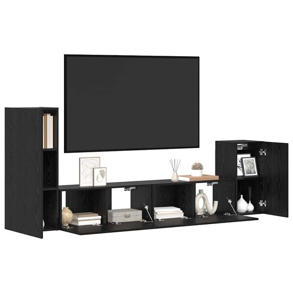 vidaXL Meuble TV mural 3 pcs Ch&ecirc;ne noir Bois d'ing&eacute;nierie
