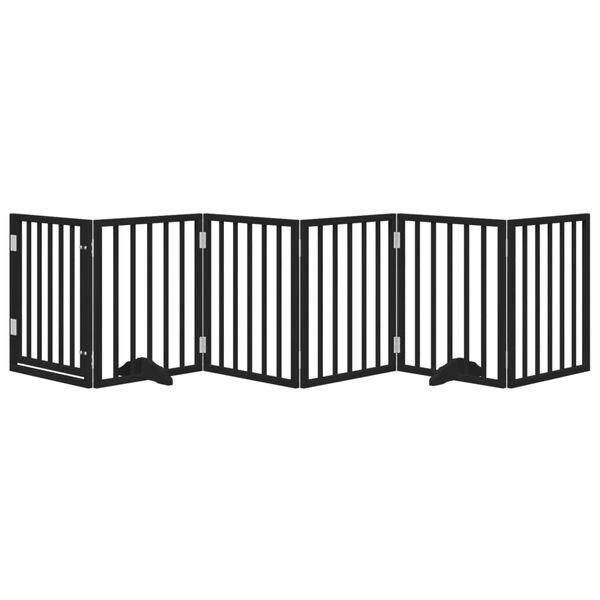 vidaXL Barrière pour chiens et porte 6 panneaux noir bois de peuplier