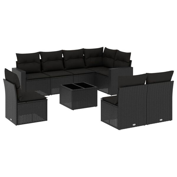 vidaXL Salon de jardin 9 pcs avec coussins noir r&eacute;sine tress&eacute;e