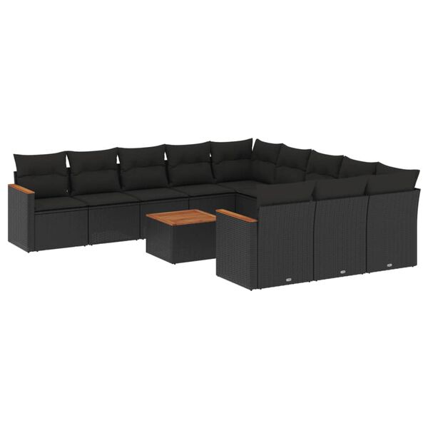 vidaXL Salon de jardin 12 pcs avec coussins noir r&eacute;sine tress&eacute;e