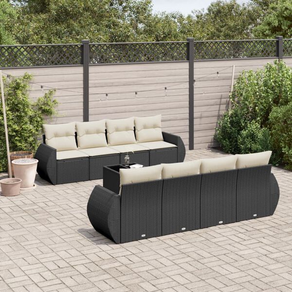 vidaXL Salon de jardin 9 pcs avec coussins noir r&eacute;sine tress&eacute;e