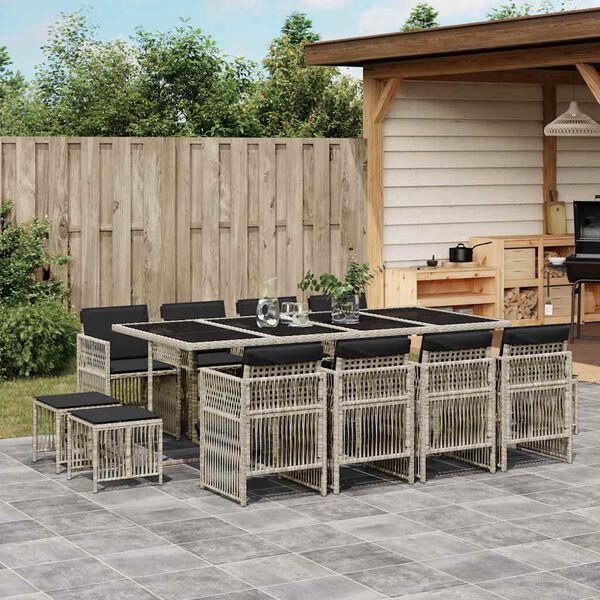 vidaXL Ensemble &agrave; manger de jardin et coussins 13 pcs gris clair rotin