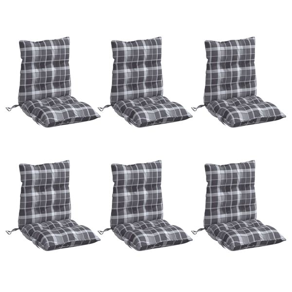 vidaXL Coussins de chaise &agrave; dossier bas lot de 6 motif &agrave; carreaux gris