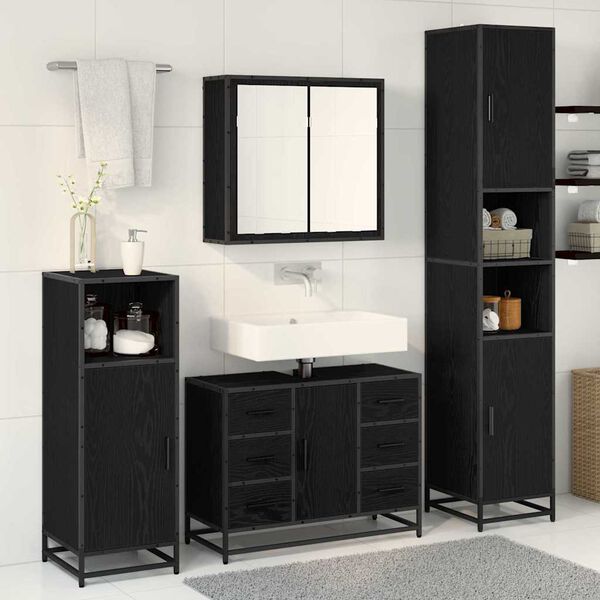 vidaXL Ensemble de mobilier de salle de bain 4 pcs Ch&ecirc;ne noir
