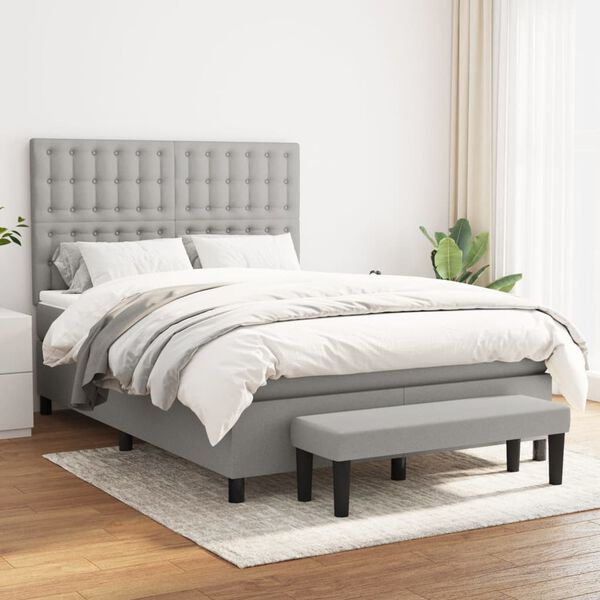 vidaXL Sommier &agrave; lattes de lit avec matelas Gris clair 140x200cm Tissu