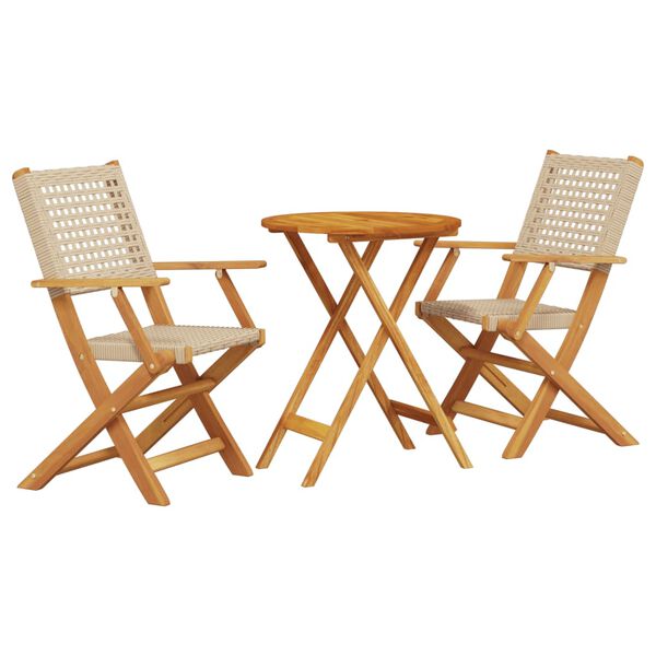 vidaXL Ensemble de bistro 3 pcs beige résine tressée et bois massif