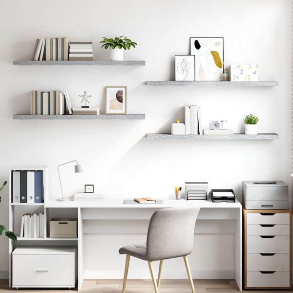 vidaXL &Eacute;tag&egrave;res murales flottantes 4 pcs gris b&eacute;ton 120x23,5x3,8cm MDF