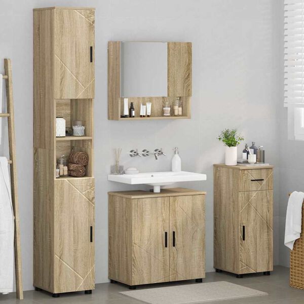 vidaXL Ensemble de mobilier de salle de bain 4 pcs Ch&ecirc;ne Sonoma