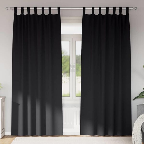 vidaXL Rideaux occultants avec anneaux 2 pcs Noir 245 x 140 cm