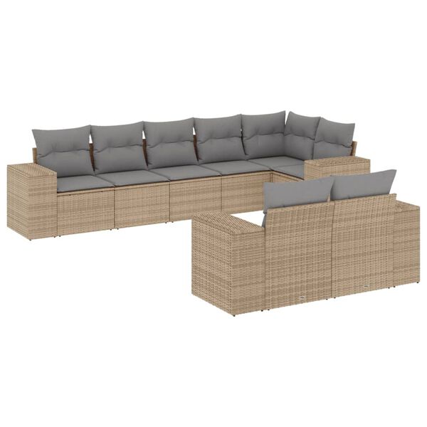 vidaXL Salon de jardin avec coussins 8 pcs beige résine tressée