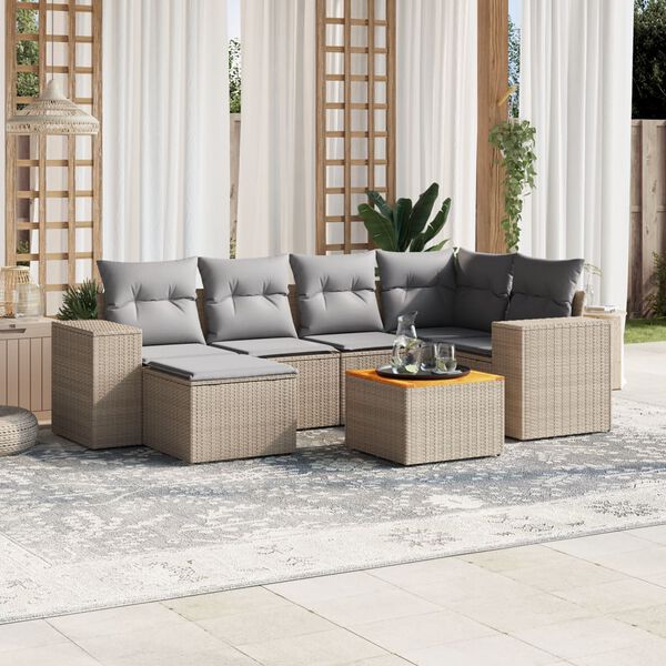 vidaXL Salon de jardin avec coussins 7 pcs beige r&eacute;sine tress&eacute;e