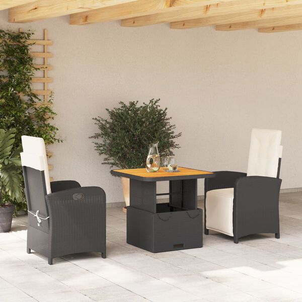 vidaXL Ensemble &agrave; manger de jardin avec coussins 3 pcs Noir