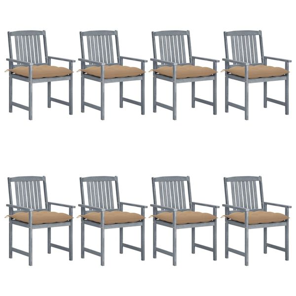 vidaXL Chaises de jardin et coussins lot de 8 Bois acacia solide Gris