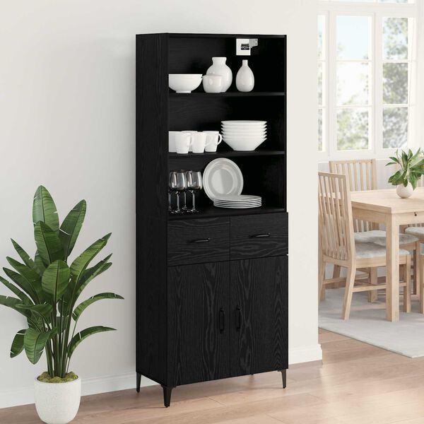 vidaXL Haut Armoire Ch&ecirc;ne noir 69,5 x 34 x 180 cm Bois d'ing&eacute;nierie