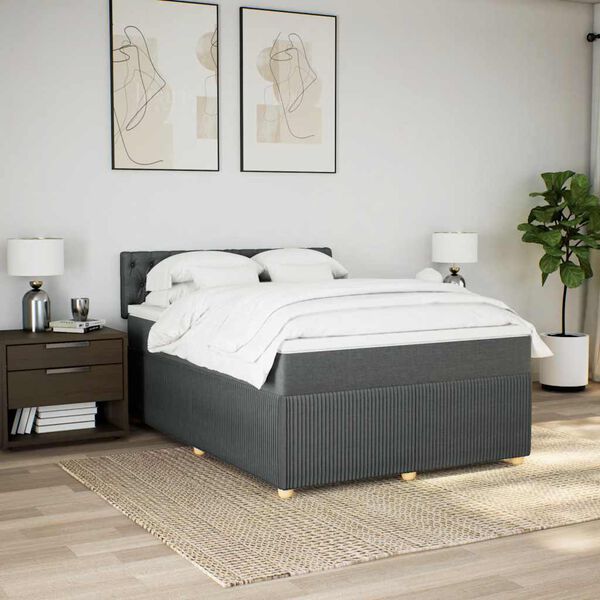vidaXL Sommier &agrave; lattes de lit avec matelas Gris fonc&eacute; 140x200cm Tissu