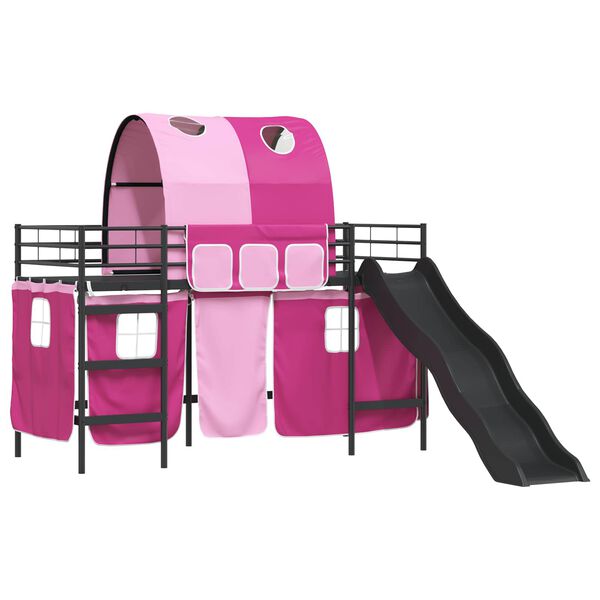 vidaXL Lit mezzanine pour enfants Noir et rose 99,5 x 190 cm M&eacute;tал