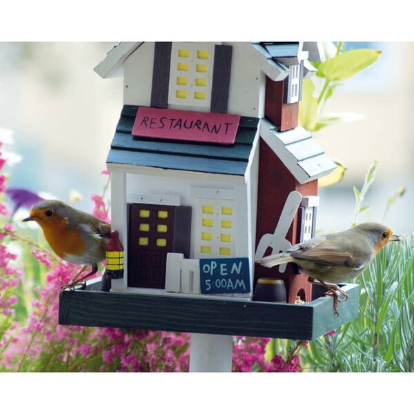 dobar Maison &agrave; oiseaux d&eacute;corative avec support Restaurant multicolore