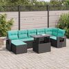 vidaXL Salon de jardin avec coussins 8 pcs noir r&eacute;sine tress&eacute;e acacia