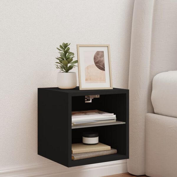 vidaXL Meuble TV mural avec lumi&egrave;res LED noir 30x28,5x30 cm