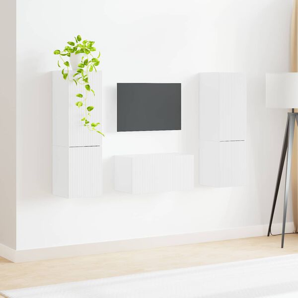vidaXL Ensemble meuble TV 5 pcs Blanc brillant Bois d'ing&eacute;nierie