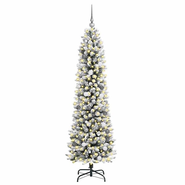 vidaXL Sapin de No&euml;l artificiel Blanc 210 cm PVC, m&eacute;tal et plastique