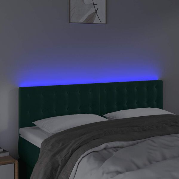 vidaXL T&ecirc;te de lit &agrave; LED Vert fonc&eacute; 144x5x78/88 cm Velours