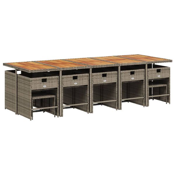 vidaXL Ensemble &agrave; manger de jardin 15 pcs coussins gris r&eacute;sine tress&eacute;e