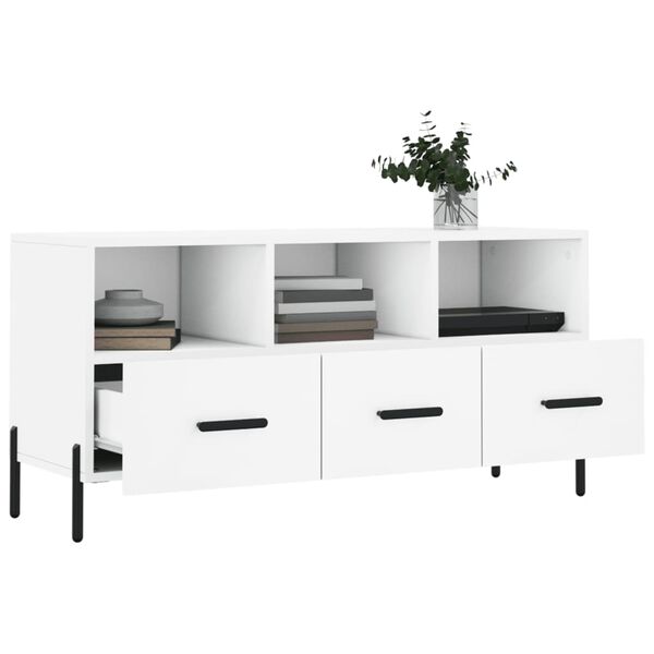 vidaXL Meuble TV blanc 102x36x50 cm bois d'ing&eacute;nierie