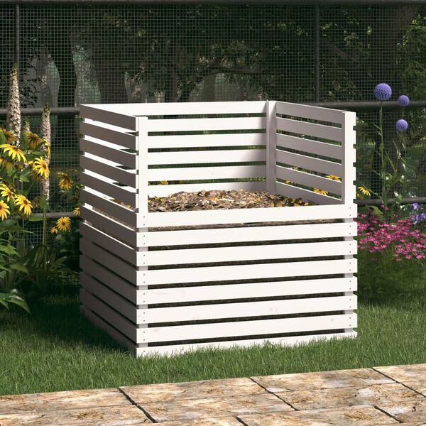 vidaXL Composteur Blanc 100x100x102 cm Bois massif de pin
