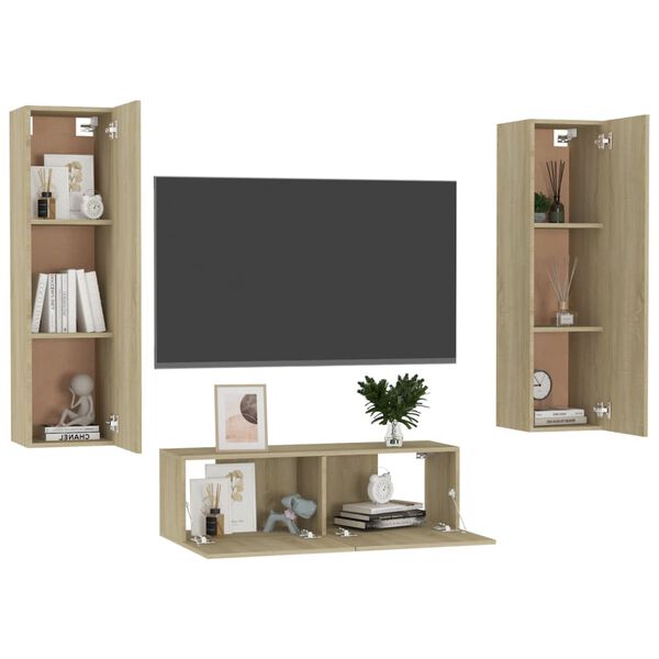 vidaXL Ensemble de meubles TV 3 pcs Ch&ecirc;ne sonoma Bois d'ing&eacute;nierie