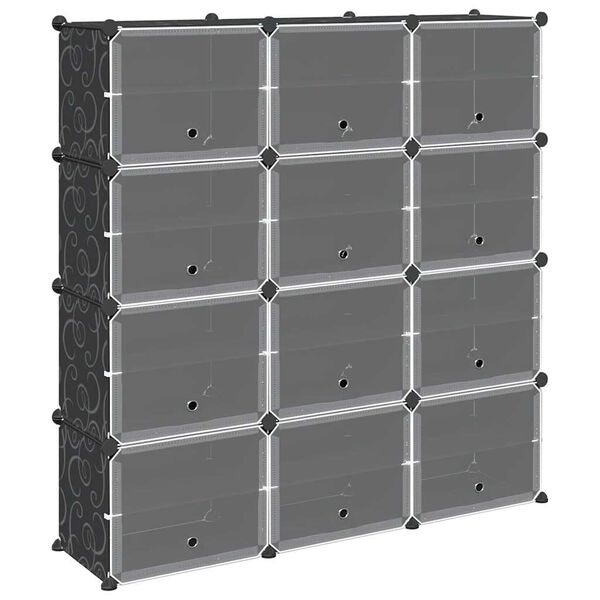 vidaXL Cubes de rangement 12 pcs avec portes noir PP