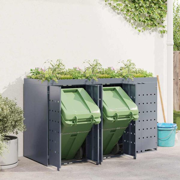 vidaXL Rangement de poubelle &agrave; roulettes pour 3 poubelles Gris clair