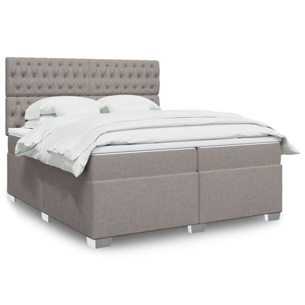 vidaXL Sommier &agrave; lattes de lit avec matelas Taupe 200x200 cm Tissu