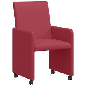 vidaXL Chaises de Salle &agrave; Manger avec Roues 2 pc Faux cuir Bordeaux