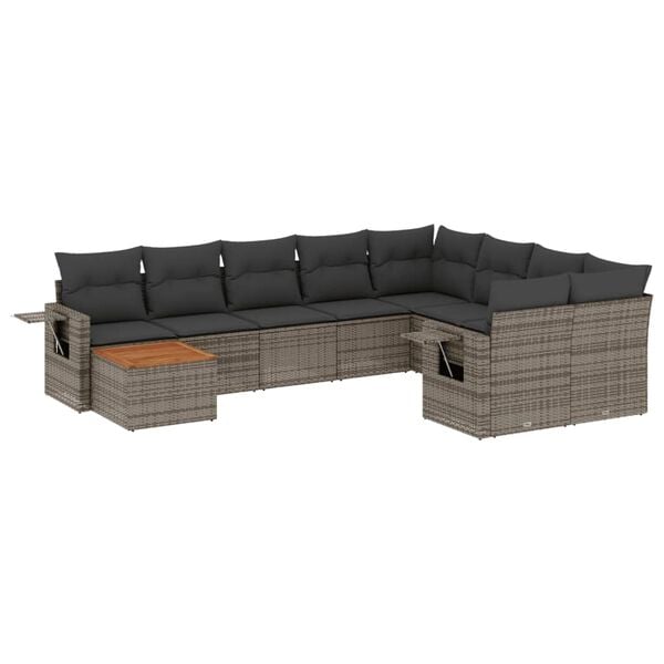 vidaXL Salon de jardin avec coussins 10 pcs gris r&eacute;sine tress&eacute;e