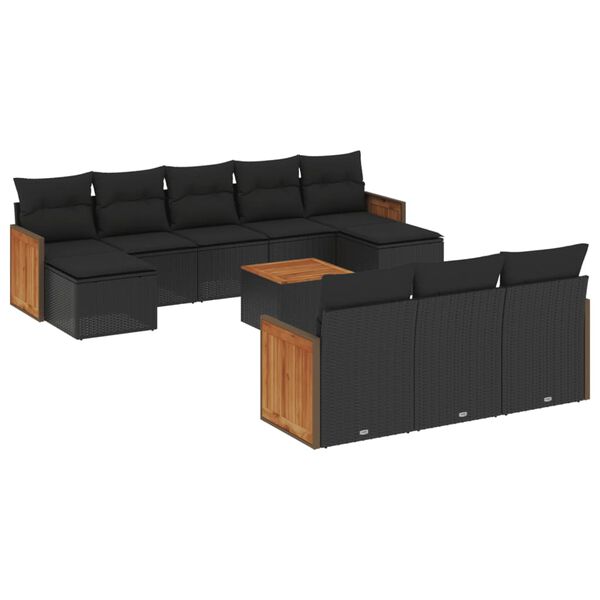 vidaXL Salon de jardin 11 pcs avec coussins noir r&eacute;sine tress&eacute;e