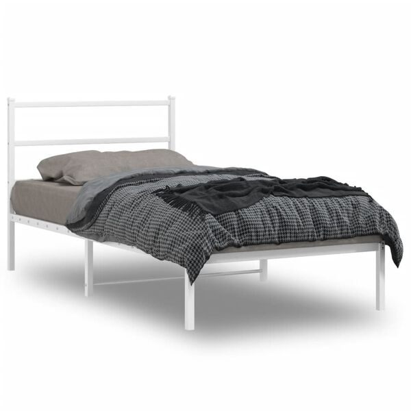 vidaXL Cadre de lit m&eacute;tal sans matelas et t&ecirc;te de lit blanc 100x190 cm