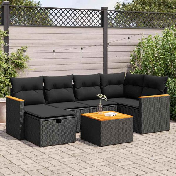 vidaXL Salon de jardin 7 pcs avec coussins noir r&eacute;sine tress&eacute;e