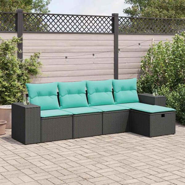 vidaXL Salon de jardin 5 pcs avec coussins noir r&eacute;sine tress&eacute;e