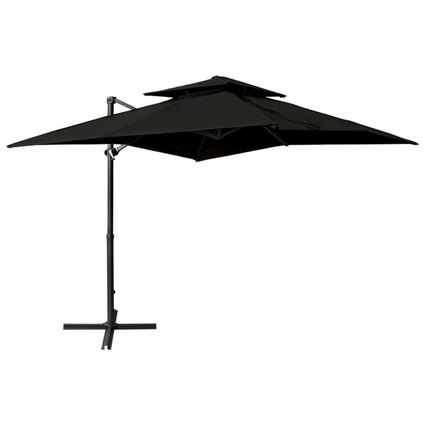 vidaXL Parasol de jardin en porte-&agrave;-faux &agrave; double toit 250x250 cm noir