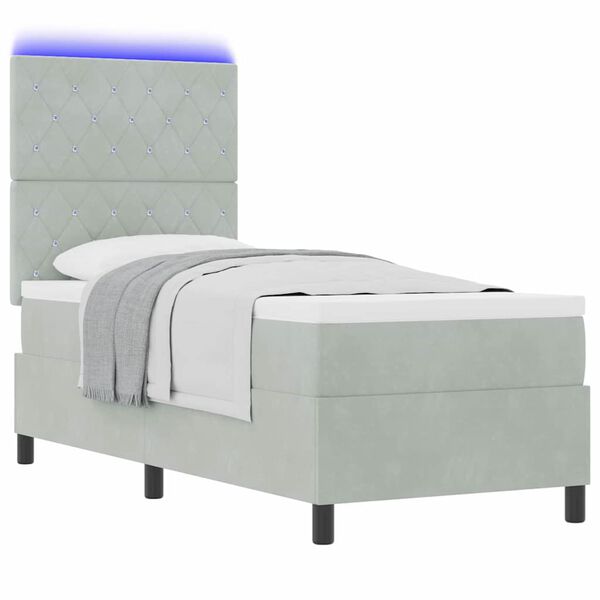 vidaXL Lit &agrave; ressort LED avec matelas Gris clair 80 x 200 cm tissu