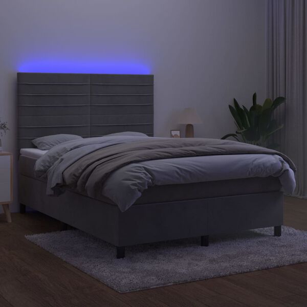 vidaXL Sommier &agrave; lattes de lit avec matelas LED Gris clair 140x190 cm