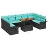 vidaXL Ensemble de canap&eacute; de jardin avec coussin 10 pcs Noir et bleu