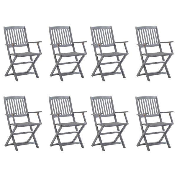 vidaXL Chaises pliables d'extérieur lot de 8 et coussins Bois d'acacia