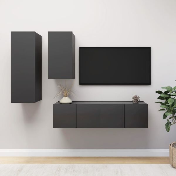 vidaXL Ensemble de meuble TV 4 pcs Gris Bois d&rsquo;ing&eacute;nierie