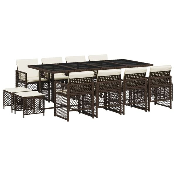 vidaXL Ensemble &agrave; manger de jardin avec coussins 13 pcs marron rotin