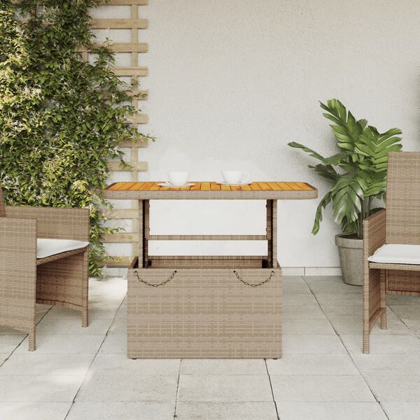 vidaXL Table de jardin beige 90x55x71 cm r&eacute;sine tress&eacute;e et bois acacia