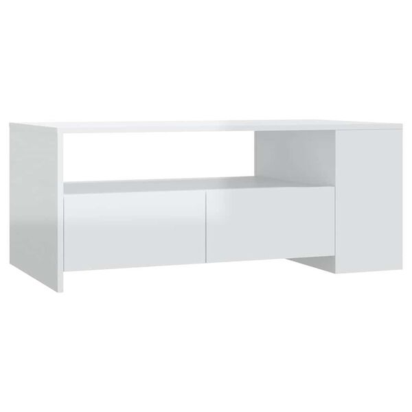 vidaXL Table basse blanc brillant 102x55x42 cm bois d'ing&eacute;nierie