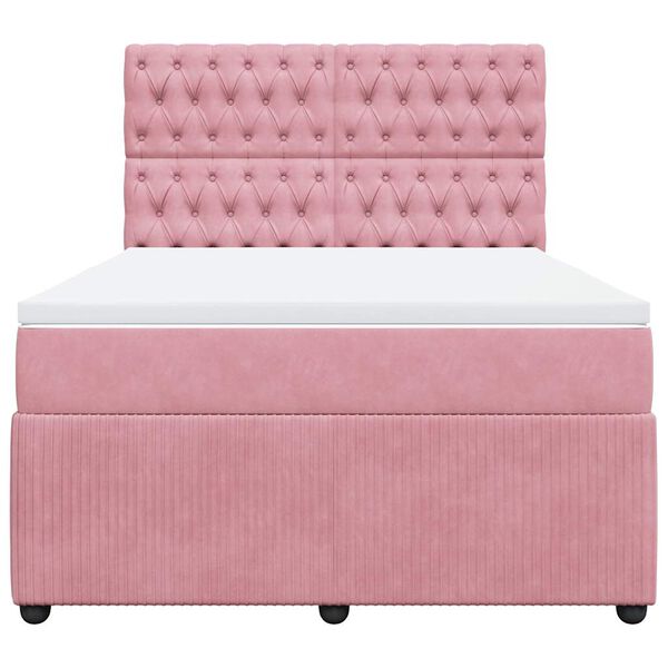 vidaXL Sommier &agrave; lattes de lit avec matelas Rose 140x200 cm Velours