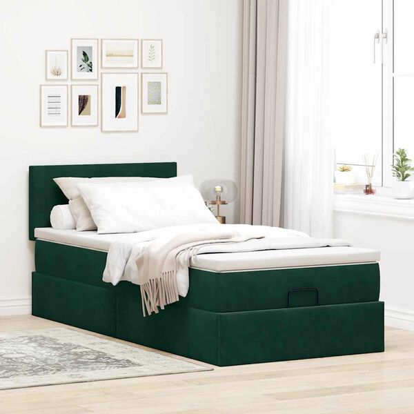 vidaXL Cadre de lit ottoman avec matelas vert fonc&eacute; 80x200 cm velours